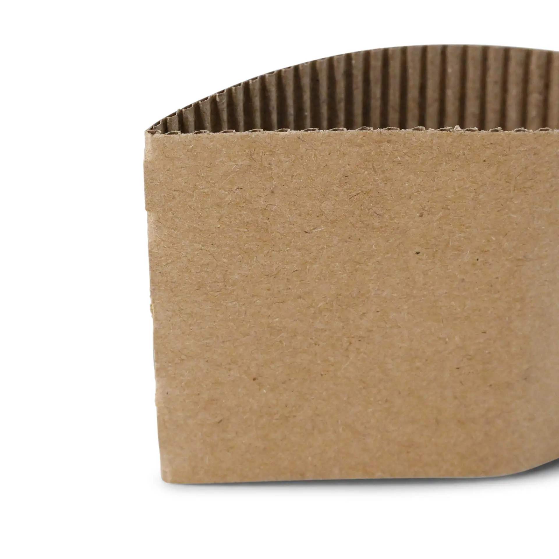 Brown cardboard cup sleeve for 150/200/250 ml paper cups, showing a textured edge and smooth surface.